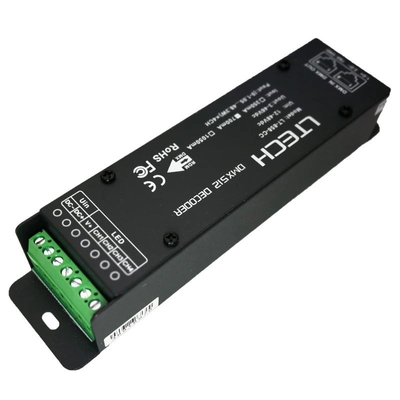 Светодиодный DMX декодер 4CH CC постоянный ток DMX декодер DC12-48V 3 в 1 4CH 350mA 700mA 1050mA CC DMX декодер RJ45