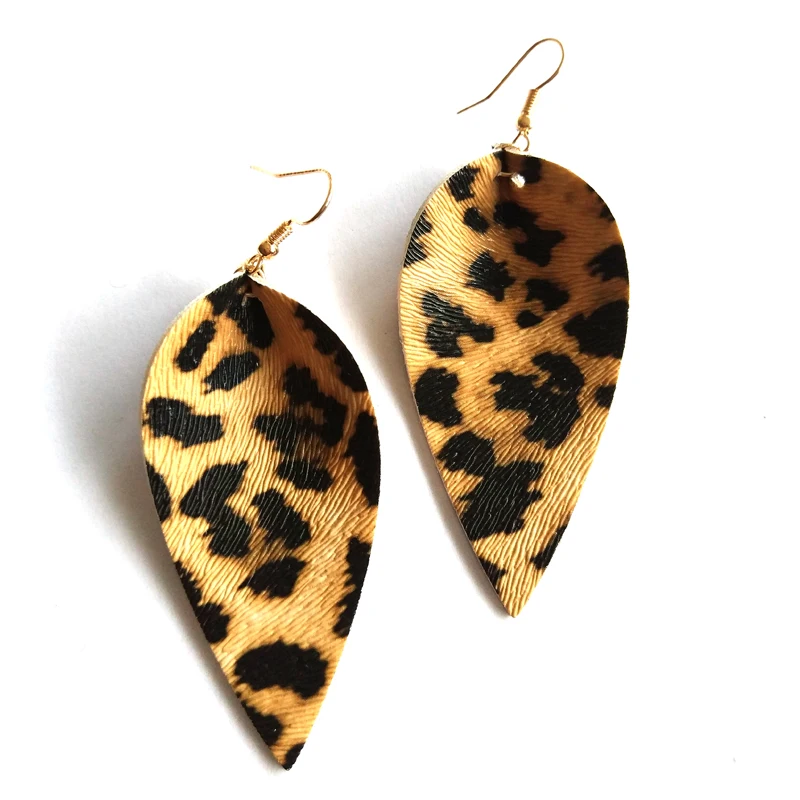 

2018 New Jewelry Teardrop Genuine PU Leather Leaf Leopard Earrings