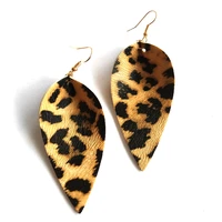 2018 new jewelry teardrop genuine pu leather leaf leopard earrings