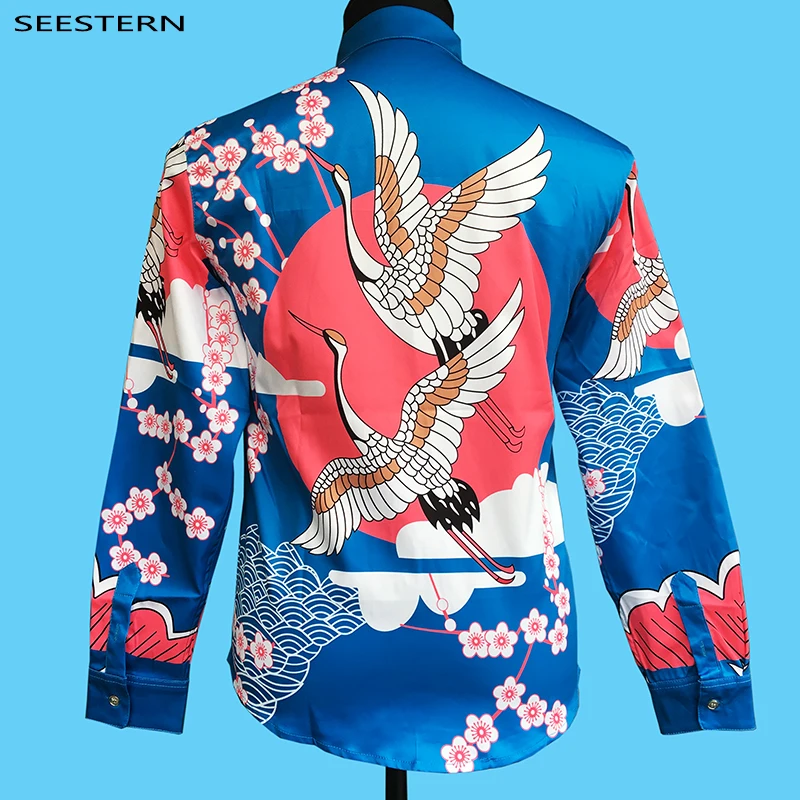 Seestern Brand clothing 3D Printing shirts crane gruidae men long sleeve fashion nightclub hip hop tops | Мужская одежда