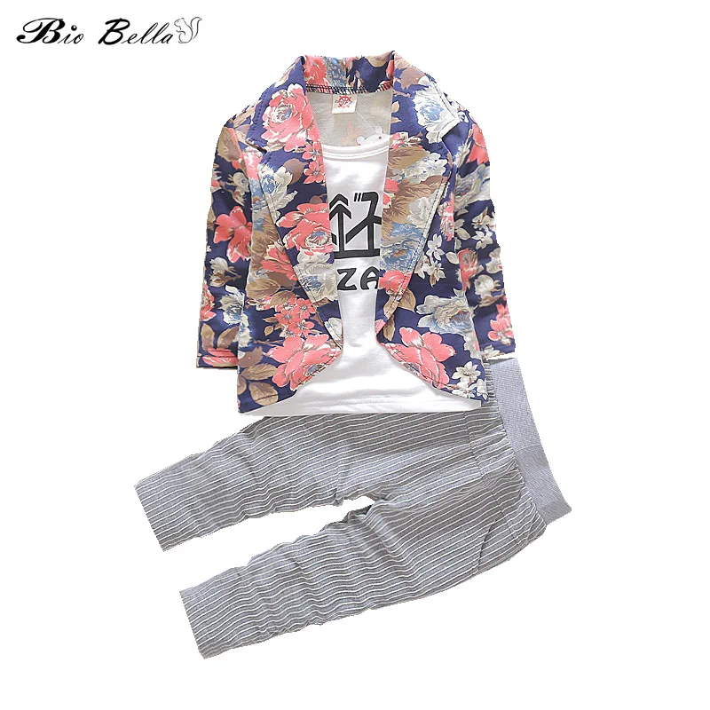 

2020 Boys Formal Clothing Kids Attire For Boy Clothes Flower Print Kids Suit Fake 2 Piece Children's Clothing Fashion Tracksuits