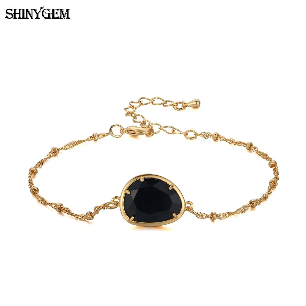 Black ShinyGem капли воды форма граненый Кристалл Шарм браслет Золотое покрытие звено цепи браслеты натуральный камень браслеты из камней для женщин - Окраска металла: Black
