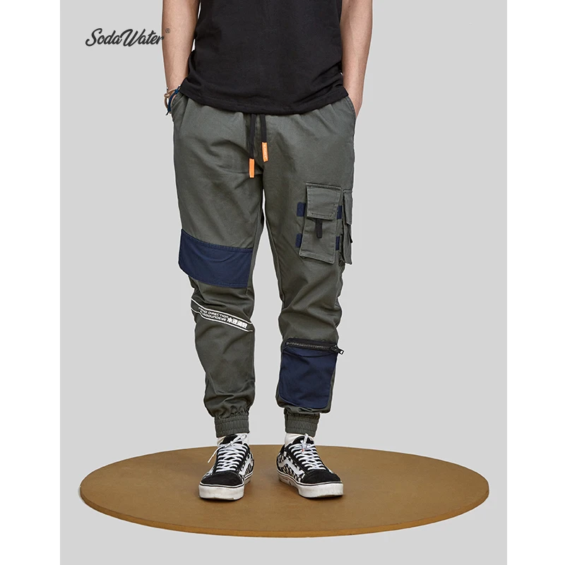 SODA WATER 2019 text printed cargo pants street men's waist elastic strength jogging 94181SS|Брюки-карго| |