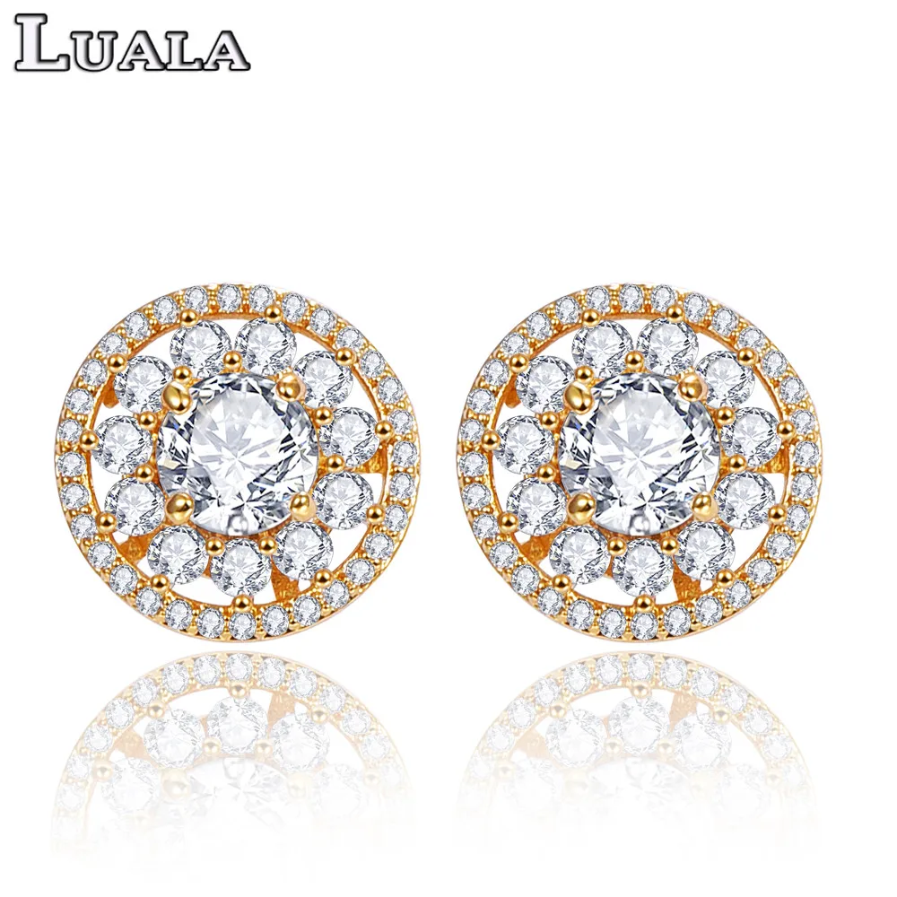 LUALA Мода Круглый Стад Серьги для Женщин С Покрытием CZ Камень Свадьба Украшения