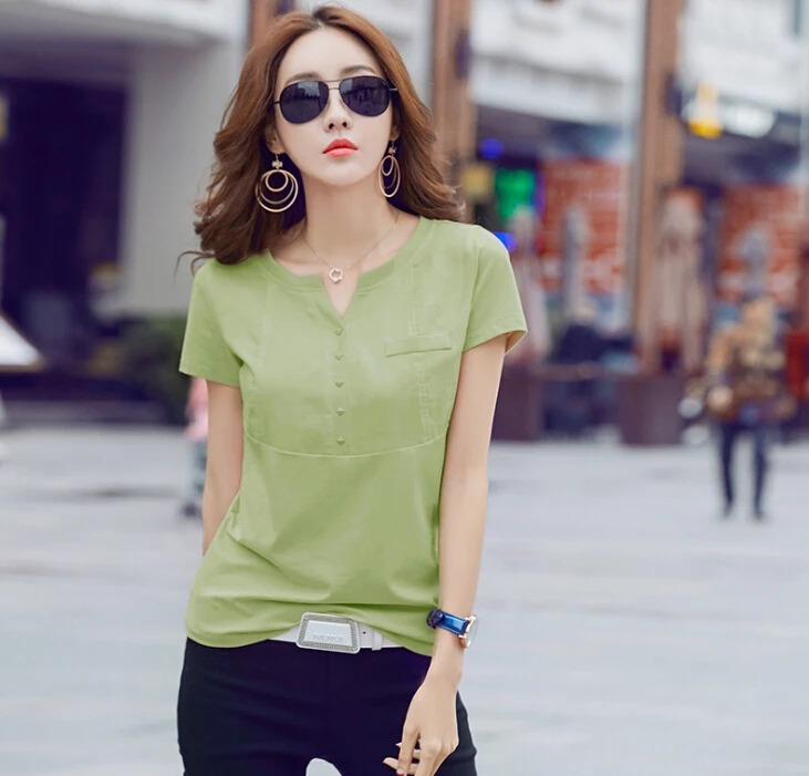 Футболка женская с V-образным вырезом Модная белая рубашка из хлопка и льна