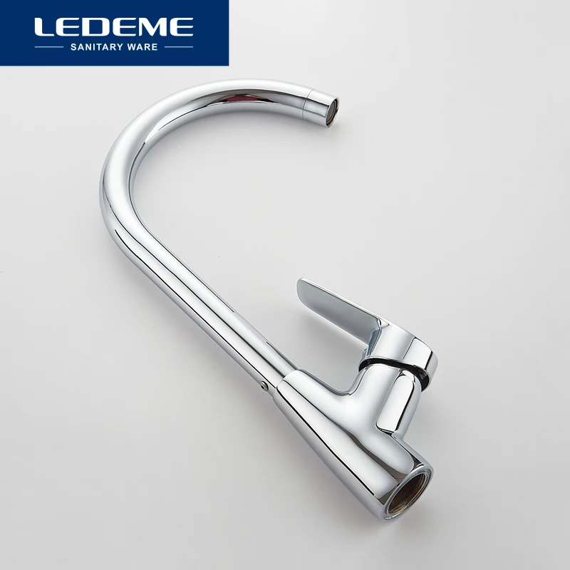 LEDEME Смеситель для кухни высокий с гайкой латунь Цвет: хром L4051