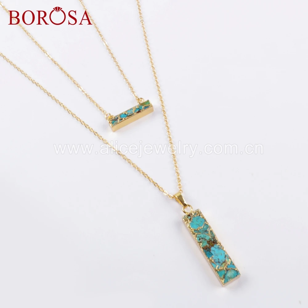 BOROSA 3/5 шт. натуральная бирюза Слои цепи Цепочки и ожерелья, 1" и 24" цепи двойной прямоугольник натуральный голубой камень кулон Цепочки и ожерелья G1672