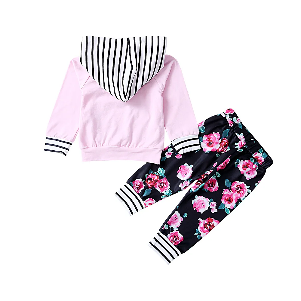 Fashion toddler newborn baby girls clothes set cotton hooded tops floral pants stripe clothing for girl spring autumn tracksuit | Детская