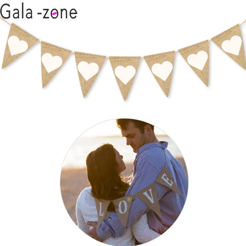 Gala-zone Love Heart деревенские джутовые льняные флажки Мешковина для флагов кружевные Вымпел вечерние гирлянды свадебные украшения