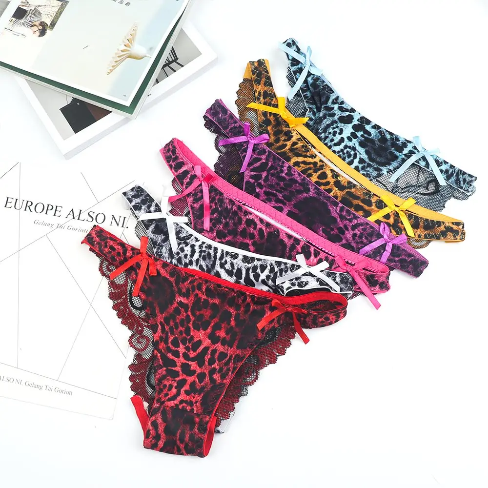 Сексуальные женские стринги нижнее белье кружевные леопардовые трусики с низкой