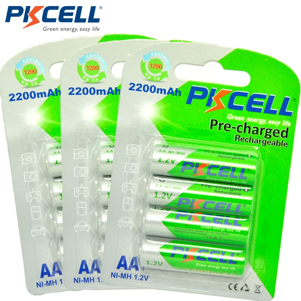 Аккумуляторная батарея PKCELL AA 12 шт./3 карты 1 2 В 2200 мАч с низким саморазрядом Ni MH