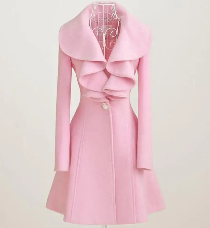 Женское шерстяное пальто осень-зима модное принцессы с гофрированным воротником