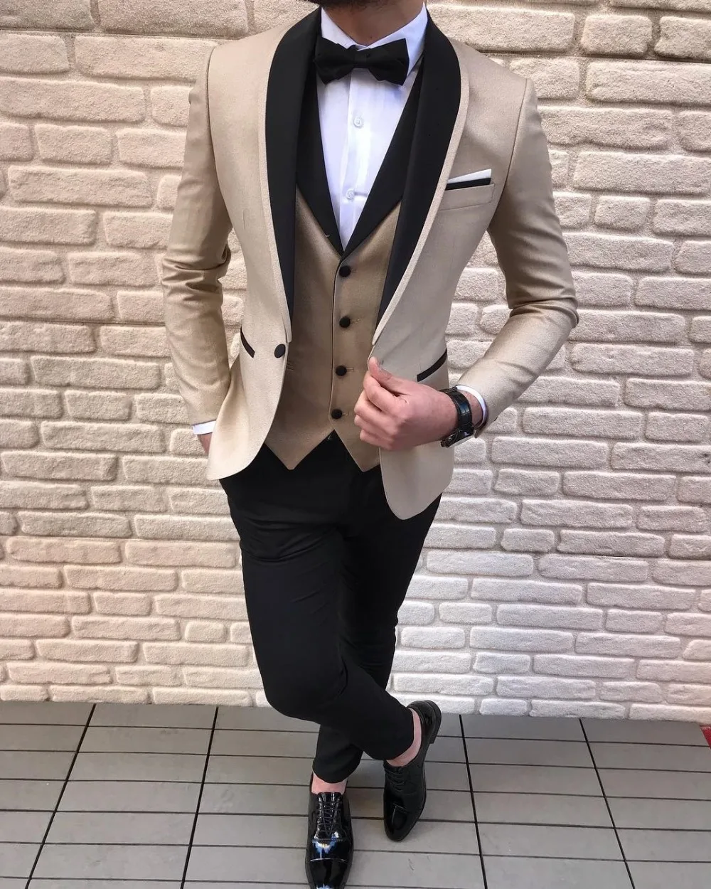 Для мужчин костюмы 3 предмета в комплекте Slim Fit повседневное бизнес женихов Серый Зеленый Шампанское нагрудные смокинги для
