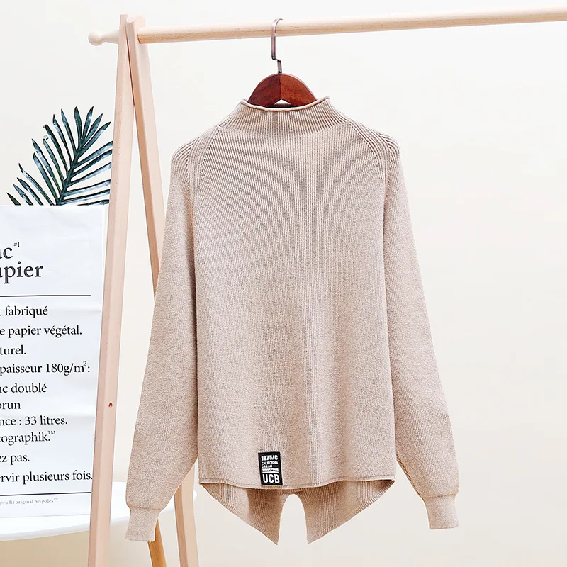 Casual Style Knitted Sweater Ladies Long Sleeved Solid Color Loose Irregular Pullovers Sweaters | Женская одежда