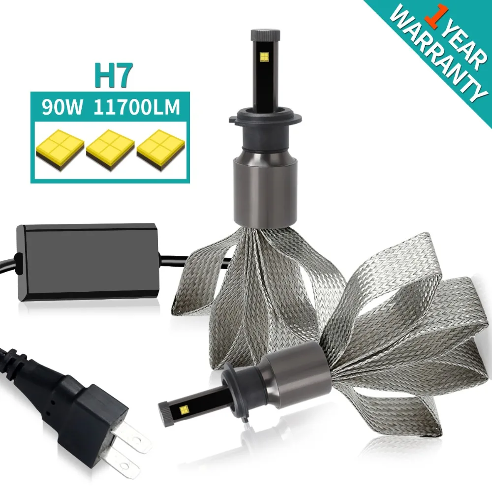 Зеленый-L 2x90 Вт светодио дный h7 фар 12 В 24 11700Lm H1 h11 h13 d2s 9004 h4 лампы для автомобилей