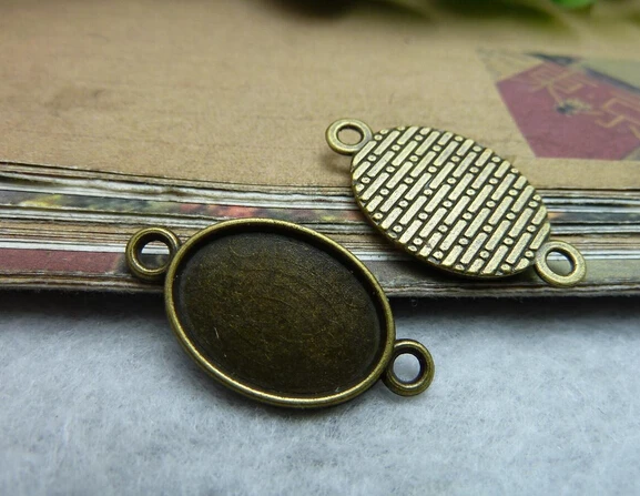 

60PCS 15*27mm Inner Size 13X18mm Alloy/Metal Antique Bronze Blank Double Pendant Cameo Base Setting DIY Jewelry Accessory