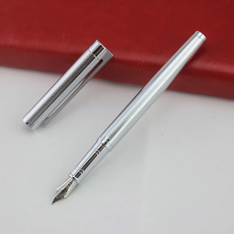 Роскошная брендовая перьевая ручка Jinhao из платиновой стали с серебристым металлическим наконечником с капюшоном для офиса и школы