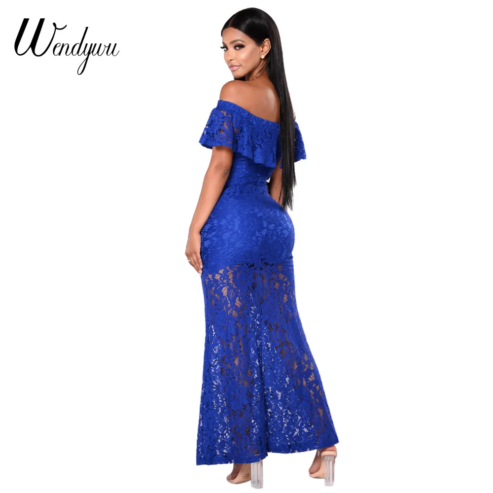 Wendywu Новое модное Однотонное голубое кружевное летнее ТРАПЕЦИЕВИДНОЕ длинное