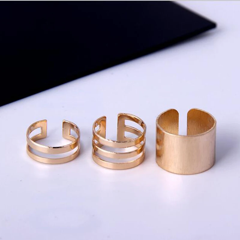 1 Набор/3 шт панк золотые, серебряные кольца женские Anillos Стек Обычная полоса миди Середина кольца на фаланг пальца набор для женщин Anel Rock ювелирные изделия - Цвет основного камня: Золотой