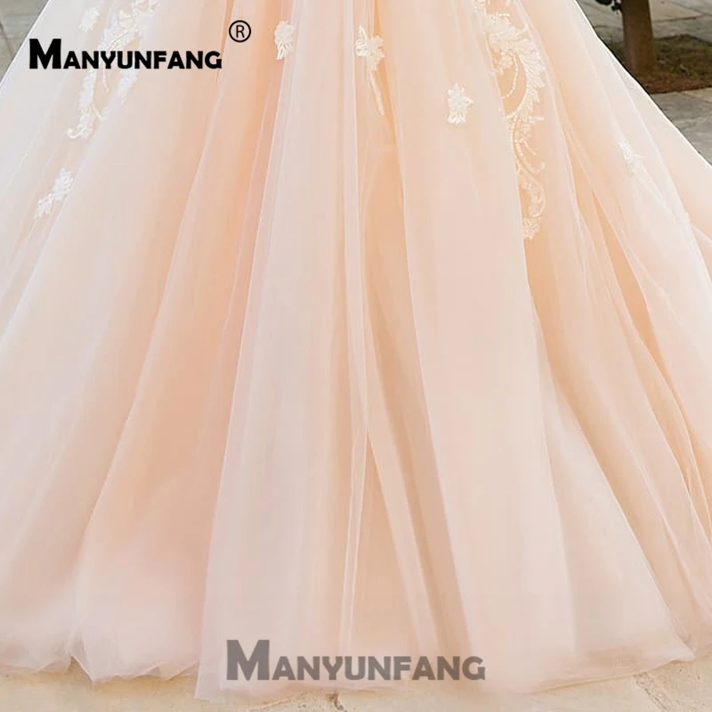 

Champagne Wedding Dress Boho Lace Bridal Dress Appliques Tulle Romantic Wedding Gowns Long Sleeves Trouwjurken