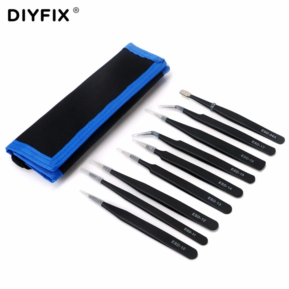Набор пинцетов из нержавеющей стали DIYFIX 9 шт. набор прецизионных инструментов для