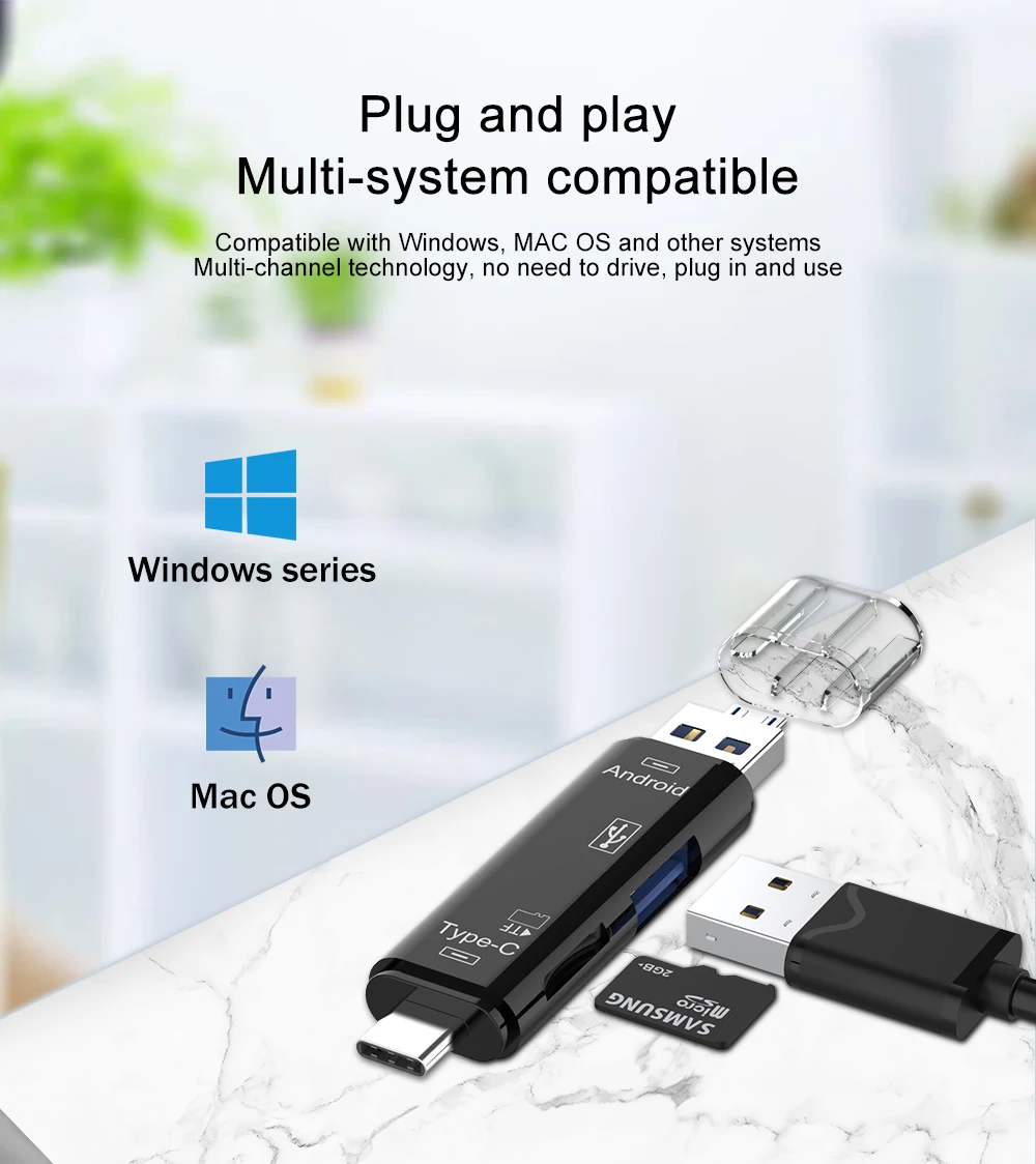 5 в 1 OTG кард-ридер Тип C и микро USB флэш-накопитель высокоскоростной USB2.0 Универсальный OTG TF/SD карта для Android ноутбук компьютер