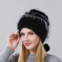 2017 hot sale rabbit fur flower shape mix fox fur cap fashion winter warm women knitting caps real mink hat vertical weaving