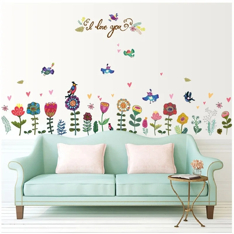 Real Plant New Mural Art Poster Romantic Colorful Flowers Baseboard Stickers Wall Decal Removable Home Decoration Sticker | Дом и сад