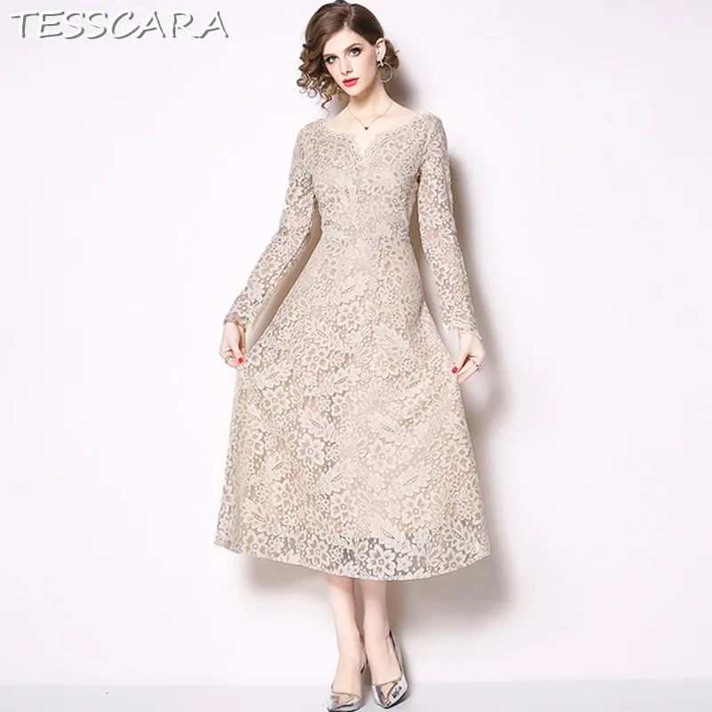 Женское осеннее элегантное кружевное платье TESSCARA женское винтажное