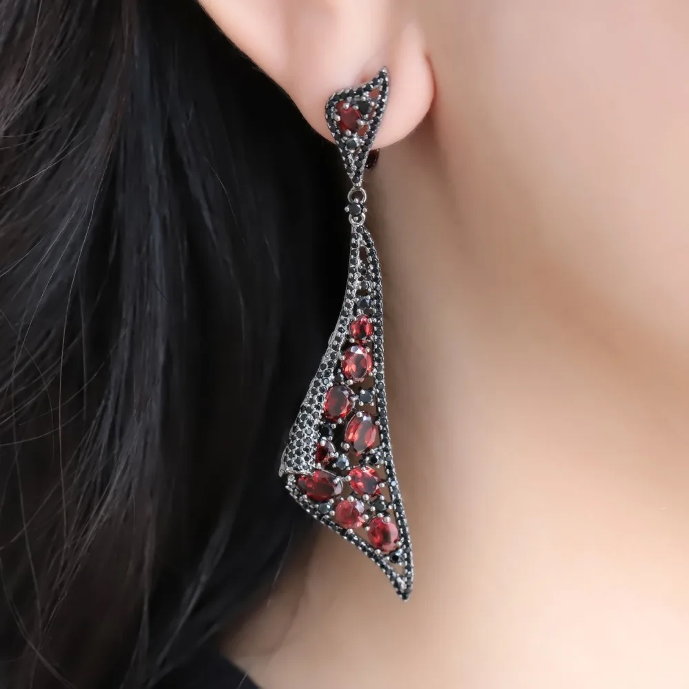 Женские серьги с красным гранатом GEM'S серьги-подвески из стерлингового серебра