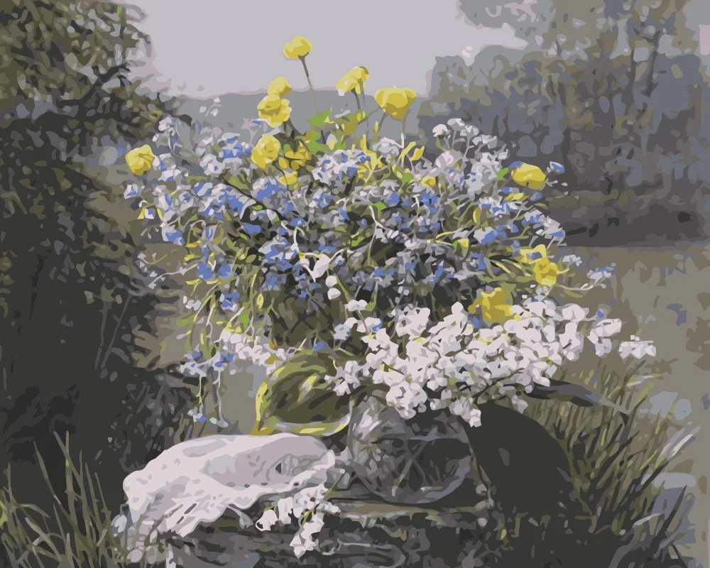 Mahuaf-i551 Незабудки с ландышами раскраски по номерам на холсте рисовать комплекты