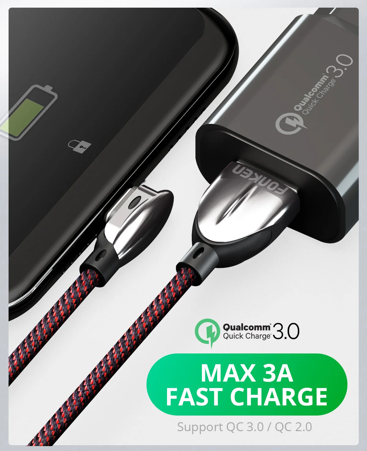 Кабель для быстрой зарядки FONKEN 3A USB type C, 90 градусов, USB C, игровой кабель для зарядки, зарядное устройство для телефона Android, кабель для передачи данных с углом 90 градусов type-C