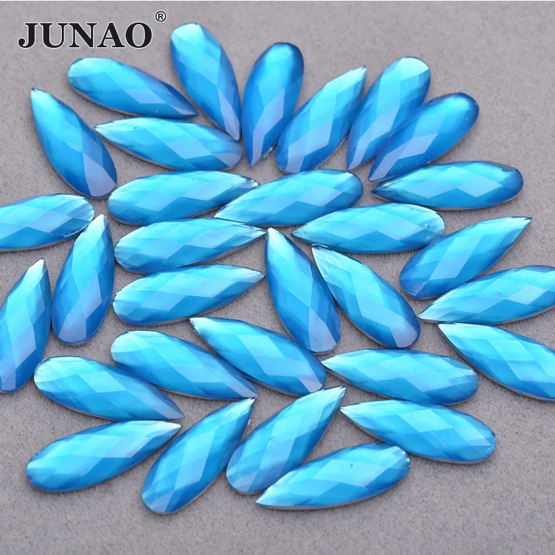 Dark Aquamarine JUNAO, 8x22 мм, 8 цветов, кристаллы AB, стразы, аппликация, каплевидные камни, клей на кристаллах, плоская задняя сторона, полимерные камни для рукоделия, скрапбукинга - Цвет: Dark Aquamarine