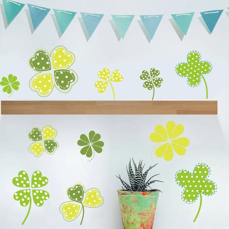 Наклейки на стену с четырехлистным клевером St. Patrick Day креативные забавные