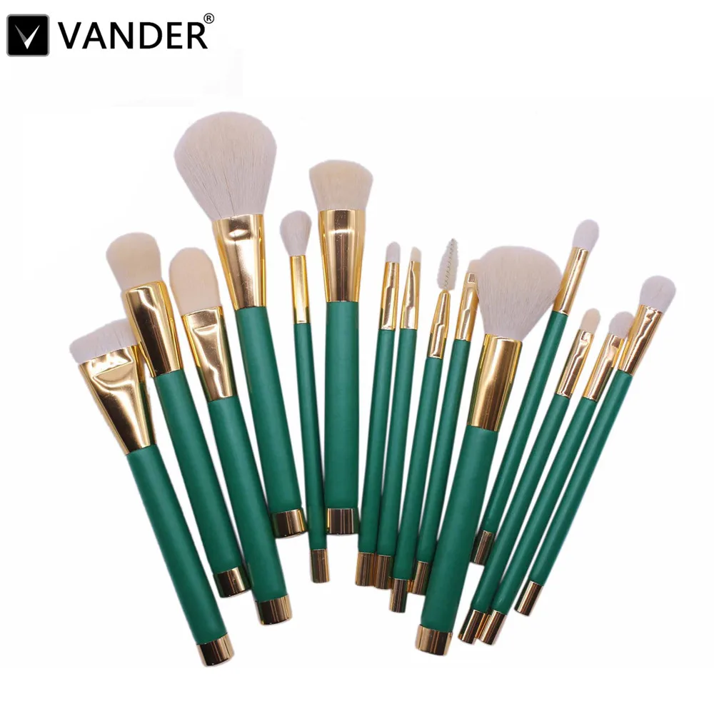 Vander 15 шт. набор зеленых кистей для макияжа набор кистей для макияжа Косметический профессиональный набор кистей для основы смешивающий карандаш Кабуки
