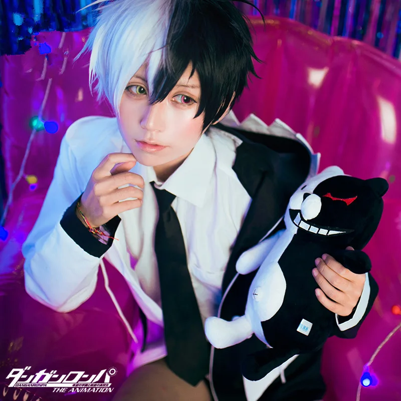 Danganronpa медведь Монокума черно белый косплей костюм для женщин и мужчин полный