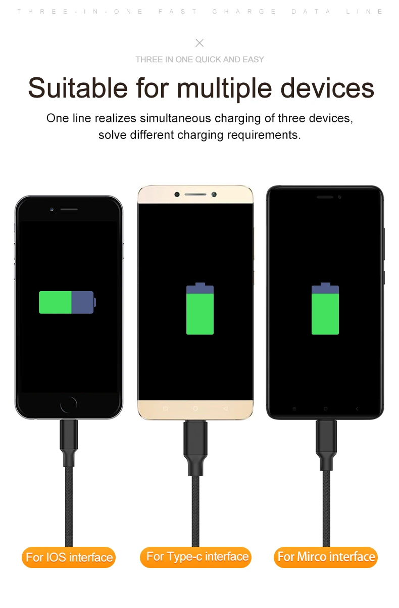 GUSGU 3 в 1 USB кабель для iPhone 5 SE 6 7 8 X type C кабель для быстрой зарядки для Xiaomi huawei MacBook Micro дата кабель для Android