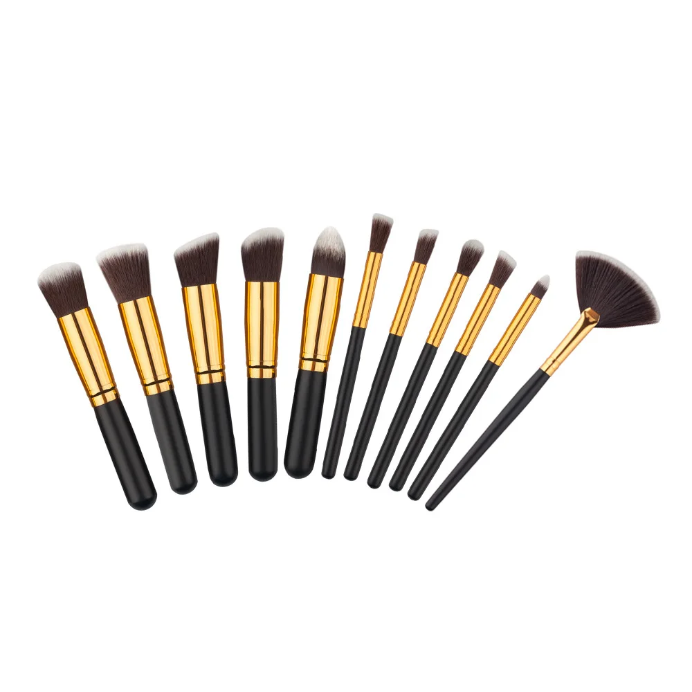 11 Gold black 10 шт., набор деревянных кистей для макияжа, инструменты для макияжа лица, румяна, скрывающий порошок, кисть для нанесения теней, набор кистей для макияжа - Handle Color: 11 Gold black
