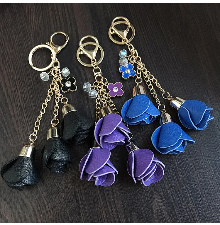 18colors charm leather rose flower key chains cute tassel keychains women keychain bag purse pendant jewelry | Украшения и