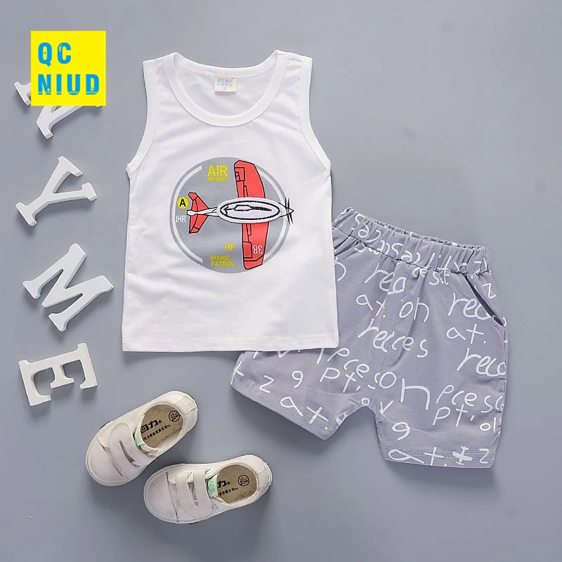 QCNIUD Boys Clothing Sets Summer Children Casual Cotton Vest T-shirt+Shorts Suit Kids Baby Clothes Infants Costume 2 Pieces | Детская