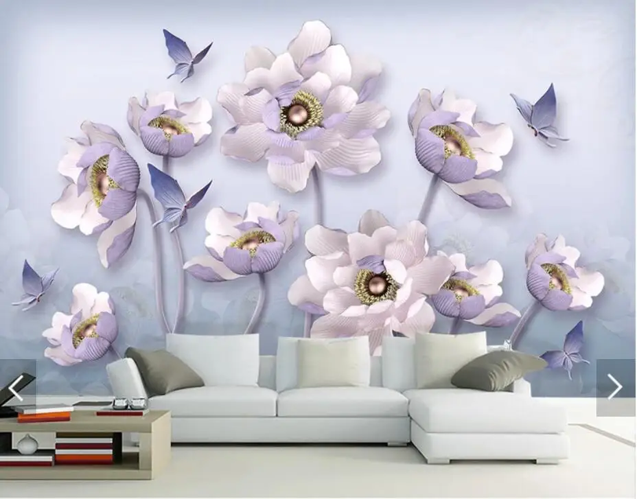 Embossed Peony Flower Butterfly View Wallpaper 3D Wall Mural for Living Room Contact Paper Papers Roll Hand Painting Murals |