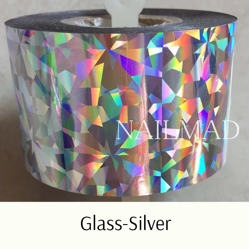 Glass-Silver 1 рулон 120 м* 4 см голографическая пленка для переноса ногтей лазерные серебряные наклейки для дизайна ногтей Фольга голографическая бумага для переноса - Цвет: Glass-Silver