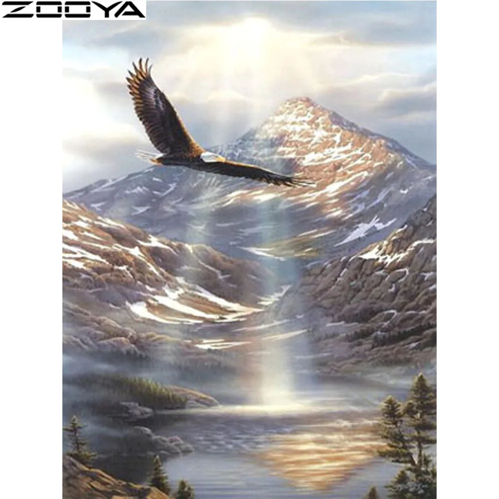 

ZOOYA Diamond Painting Cross-Stitch Kits Diamond Embroidery Rhinestone Painting Hawk Soaring In The Sun Home Decor Mosaic R1402