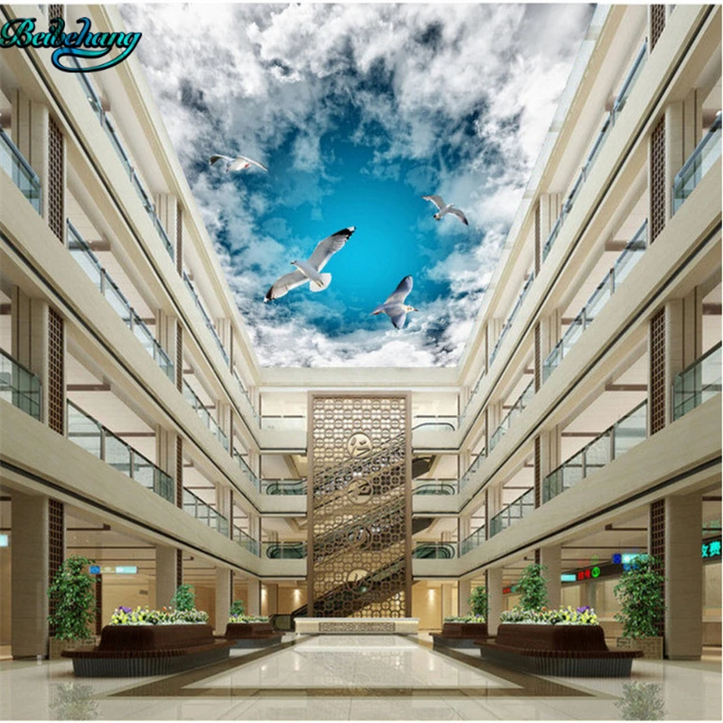 

beibehang Large Custom Wallpaper Mural Blue Sky White Cloud Seagull Ceiling Zenith Mural Decorative Background