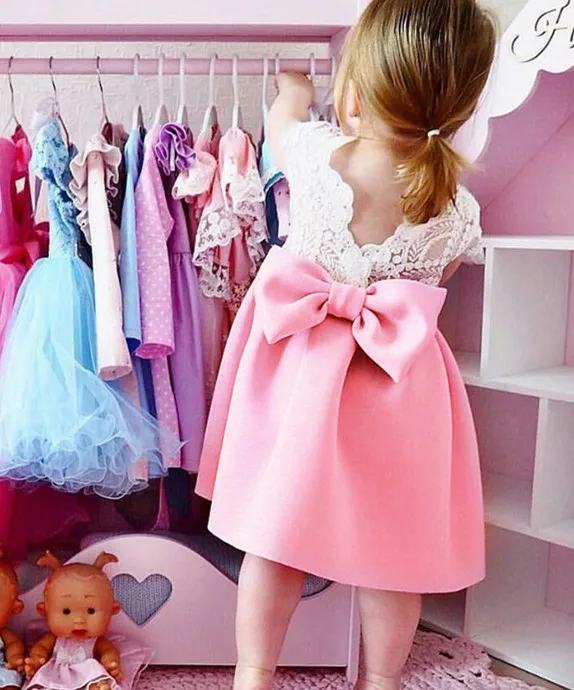 Летнее платье для маленьких девочек Лидер продаж стильное кружевное на спине