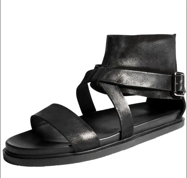 Летние мужские сандалии мокасины из натуральной кожи на плоской подошве с