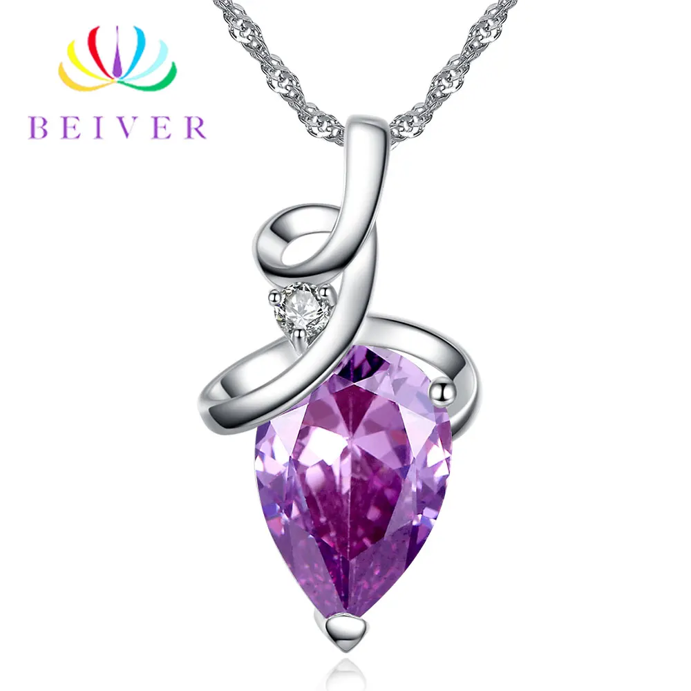 Purple Beiver 3 цвета капли воды AAA CZ ожерелье для женщин белое золото цвет обручальные кольца ювелирные изделия - Окраска металла: Purple