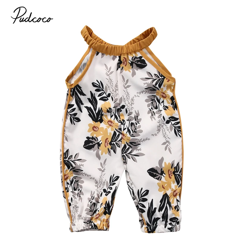 

Pudcoco/милый детский От 0 до 4 лет; Летний комбинезон без рукавов с цветочным рисунком для маленьких девочек; Комбинезон для маленьких девочек; Комбинезоны; Одежда