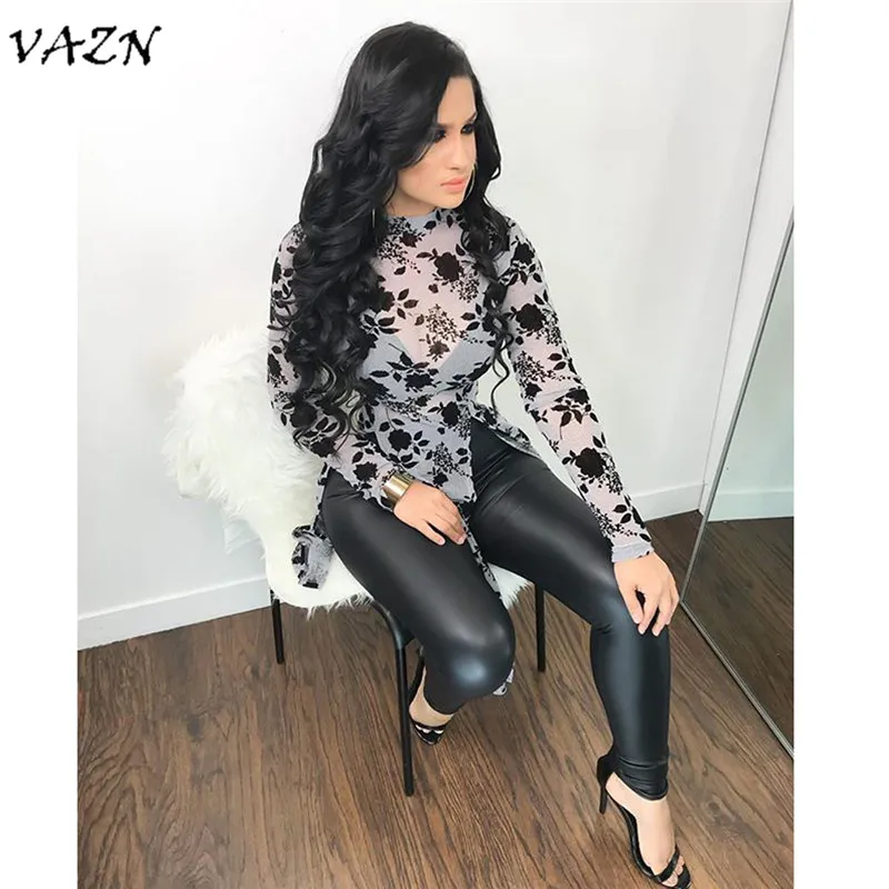VAZN новая женская мода элегантная женская футболка в повседневном стиле с круглым вырезом и длинным рукавом с разрезом Новинка Prnt женские длинные футболки D8075