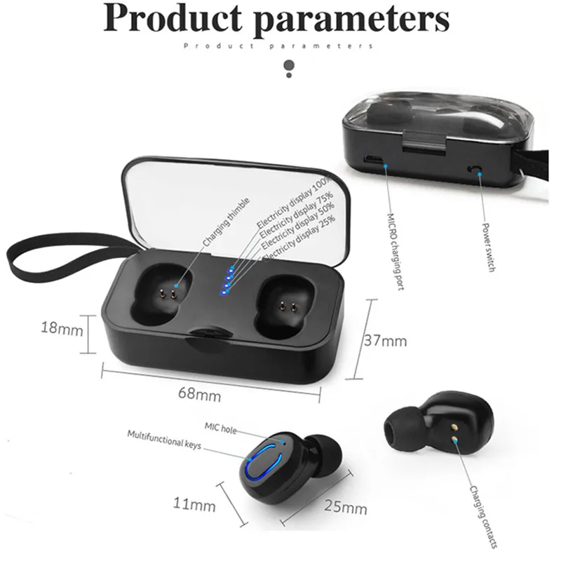 TEAMYO TI8S TWS Bluetooth Earphones 5.0 Mini Wireless Headphone Stereo Earbuds in-ear Bass Headset for xiaomi iPhone Samsung | Электроника